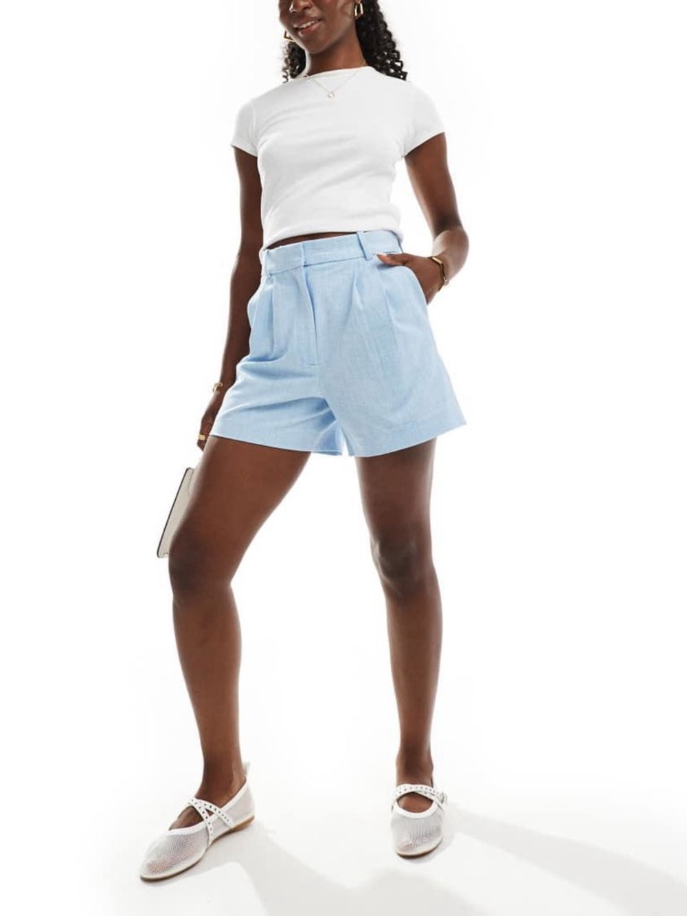 Abercrombie & Fitch Sloane Tailored Shorts in Light Blue Size Medium Trouser - Picture 6 of 7